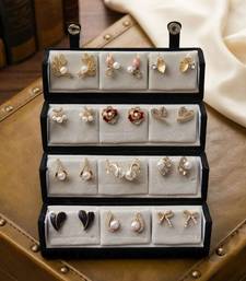 White with gold plated 12 pairs stud earrings combo jewellery box
