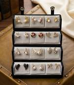 White with gold plated 12 pairs stud earrings combo jewellery box
