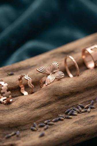 Gold plated assorted design fashion rings combo of 5 pieces