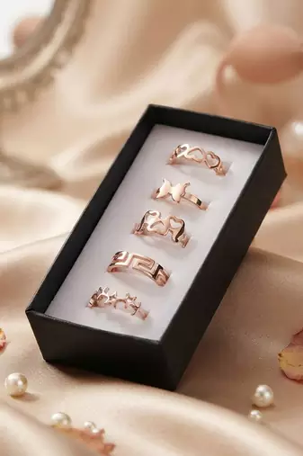Gold plated assorted design fashion rings combo of 5 pieces