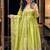 light green color embroidery 5mm sequin work stone silk blend gown set