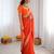Orange embroidered bandhani print faux georgette saree with unstitched mono benglori silk blouse