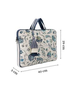  petal posh ivory & navy floral jacquard laptop bag (upto 16") 4