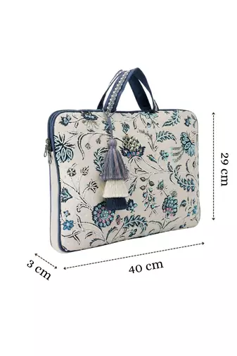  petal posh ivory & navy floral jacquard laptop bag (upto 16")