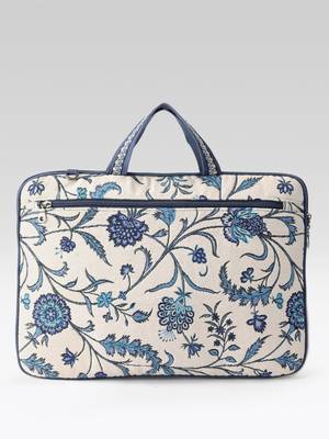  petal posh ivory & navy floral jacquard laptop bag (upto 16") 5