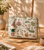  petal posh ivory & olive floral jacquard laptop bag (upto 16")