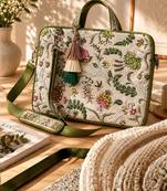  petal posh ivory & olive floral jacquard laptop bag (upto 16")