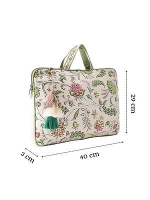  petal posh ivory & olive floral jacquard laptop bag (upto 16") 4
