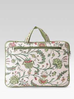  petal posh ivory & olive floral jacquard laptop bag (upto 16") 5