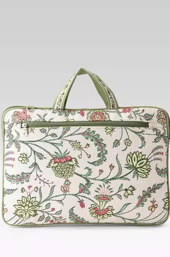  petal posh ivory & olive floral jacquard laptop bag (upto 16")