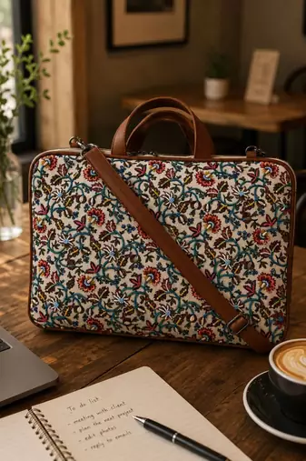  petal posh off white floral printed polycotton laptop bag (upto 16")