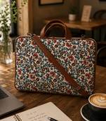  petal posh off white floral printed polycotton laptop bag (upto 16")