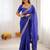 Royal blue thread & sequins embroidered faux georgette bandhani print saree with unstitched blouse