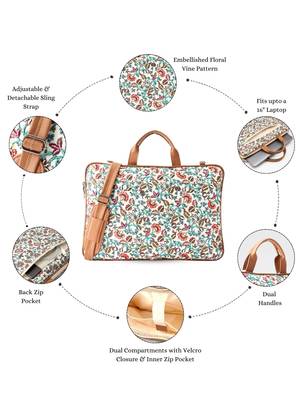  petal posh off white floral printed polycotton laptop bag (upto 16") 3
