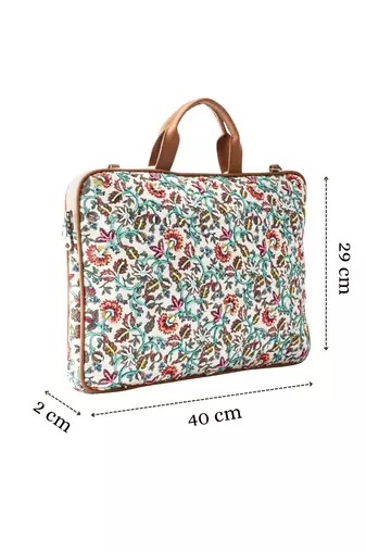  petal posh off white floral printed polycotton laptop bag (upto 16")