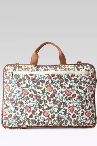 petal posh off white floral printed polycotton laptop bag (upto 16")