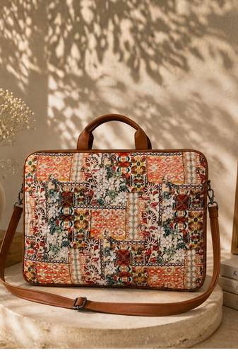  petal posh tan ethnic printed polycotton laptop bag (upto 16")