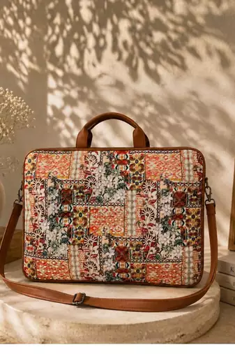  petal posh tan ethnic printed polycotton laptop bag (upto 16")