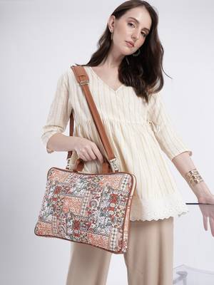  petal posh tan ethnic printed polycotton laptop bag (upto 16") 2