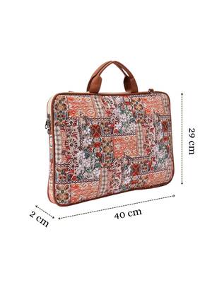  petal posh tan ethnic printed polycotton laptop bag (upto 16") 4