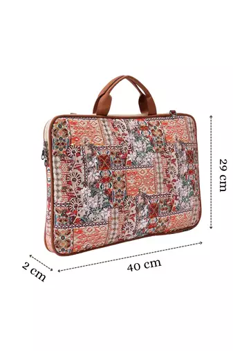  petal posh tan ethnic printed polycotton laptop bag (upto 16")