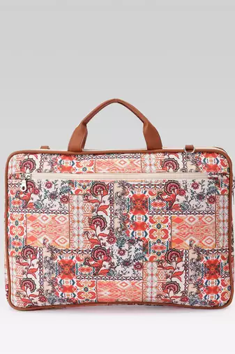  petal posh tan ethnic printed polycotton laptop bag (upto 16")
