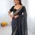 Black thread & sequins embroidered faux georgette bandhani print saree with unstitched banglori silk blouse