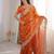Orange zari embroidered fendy crush saree with hotfix work and unstitched blouse