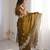 Olive green zari embroidered crush tissue saree with hotfix work and unstitched blouse