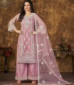 Elegant Blossom Pink Heavy Cording Work Net Salwar Suit
