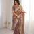 Coffee brown zari embroidered crush tissue saree with hotfix work and unstitched blouse