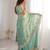 Sea green embroidered organza saree with zari border & unstitched blouse