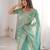 Sea green embroidered organza saree with zari border & unstitched blouse