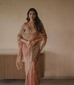 Dusty rose tibby silk thread & sequence embroidered saree with unstitched tibby silk blouse