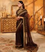 Wine tibby silk thread & sequence embroidered saree with heavy jalpari silk unstitched blouse