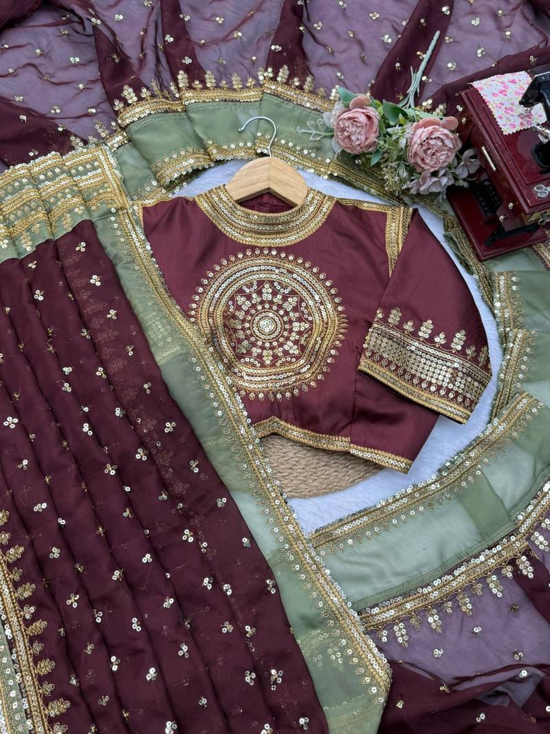 Wine tibby silk thread & sequence embroidered saree with heavy jalpari silk unstitched blouse