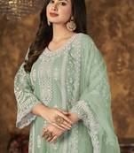 Refreshing Sage Green Heavy Cording Work Net Salwar Suit