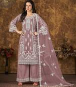 Enchanting Mauve Heavy Cording Work Net Salwar Suit