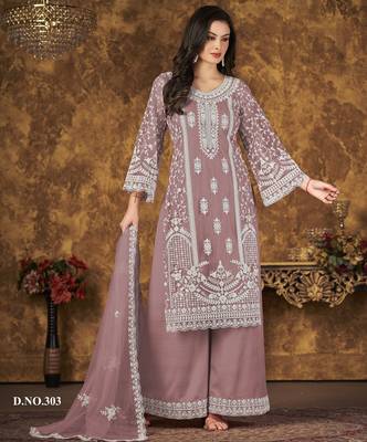 Enchanting Mauve Heavy Cording Work Net Salwar Suit 2