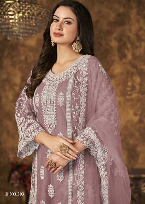 Enchanting Mauve Heavy Cording Work Net Salwar Suit 3