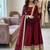 maroon color embroidery sequin work satin silk blend gown set
