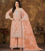 Peach Heavy Cording Work Net Salwar Suit