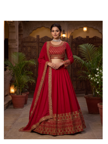 Women's Red Embroidered Lehenga Choli Set with Dupatta 1