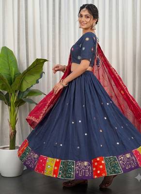Women's Traditional Navratri Special Blue Lehenga Choli Set with Patchwork Border 3