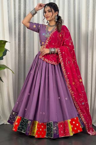 Women's Lavendar Lehenga Choli Set with Patchwork Border