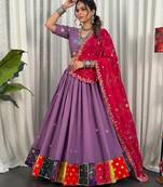 Women's Lavendar Lehenga Choli Set with Patchwork Border