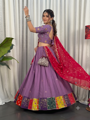 Women's Lavendar Lehenga Choli Set with Patchwork Border 3