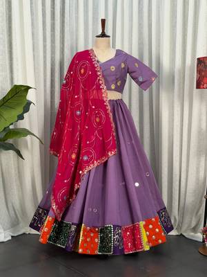 Women's Lavendar Lehenga Choli Set with Patchwork Border 4