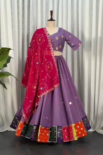 Women's Lavendar Lehenga Choli Set with Patchwork Border