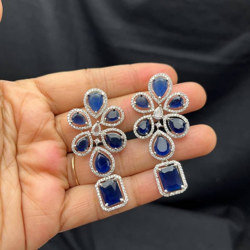 sapphire cz bridal jewellery set silver plated floral necklace earrings